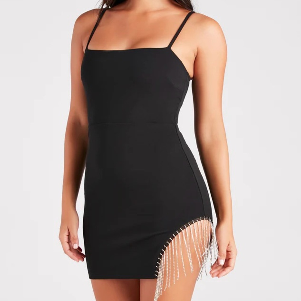 NWT Windsor Chance to Shine Rhinestone Fringe Trim Mini Dress